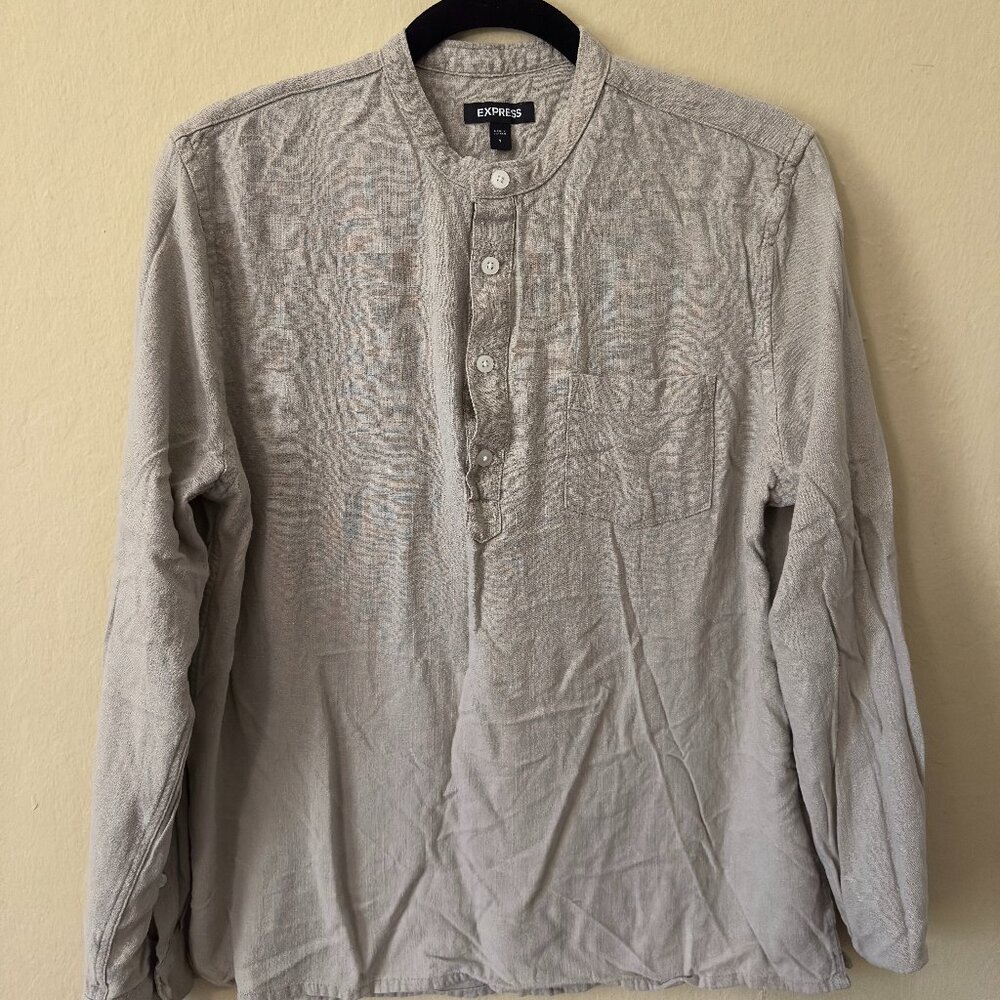 Beige Stretch Linen-Blend Henley